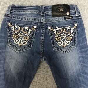Miss Me Jeans Womens 26 Blue Denim Capri Embellished Rhinestone Pockets Casual